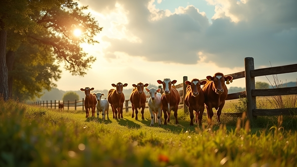Brown and White Farm Animals in Pasture