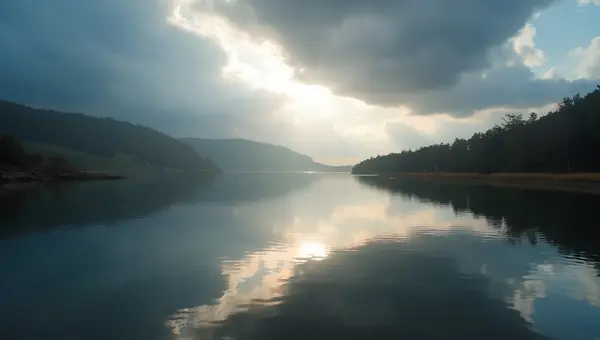 Calm Lake Reflecting Cloudy Sky Landscape
