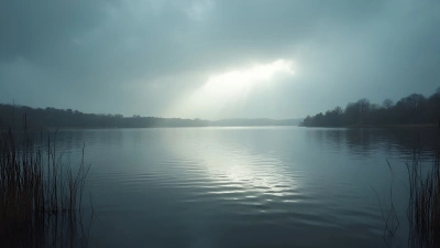 Calm Lake Reflecting Overcast Sky with Tree-Lined Shore