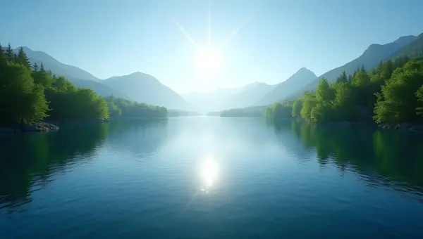 Calm Lake Surrounded by Green Trees and Blue Sky