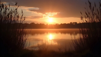 Calm Water Silhouette Reflecting Golden Hour Light