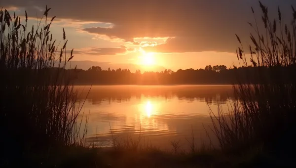 Calm Water Silhouette Reflecting Golden Hour Light
