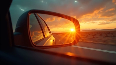 Car Rearview Mirror Reflecting Sunset Sky