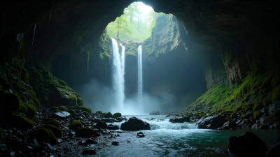 Cascading Cave Waterfalls From Worm’s Eye View