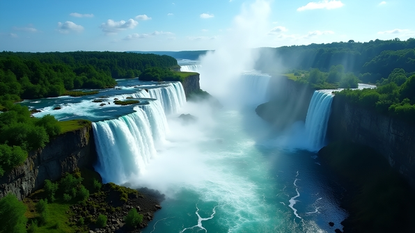 Cascading Waterfall Amid Lush Green Forest