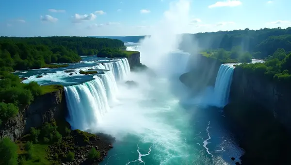 Cascading Waterfall Amid Lush Green Forest