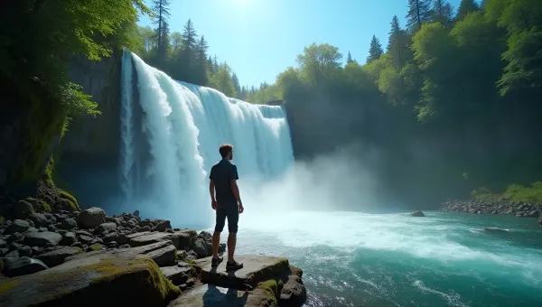 Cascading Waterfall Beside Lush Green Forest