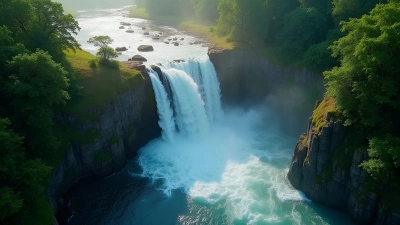 Cascading Waterfall Surrounded by Lush Greenery