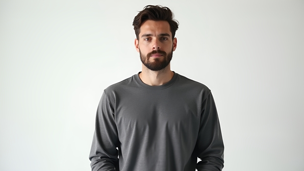 Casual men's grey long-sleeved shirt with soft fabric and comfortable fit on plain white background