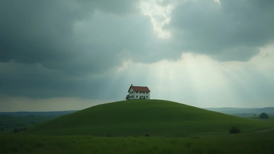 Charming House on Green Hill with Overcast Sky