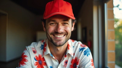 Cheerful Man Wearing Red Cap And Floral Shirt