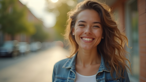 Cheerful Woman With Bright Smile Outdoors