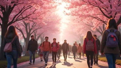 Cherry Blossom Trees With Diverse Crowd Strolling