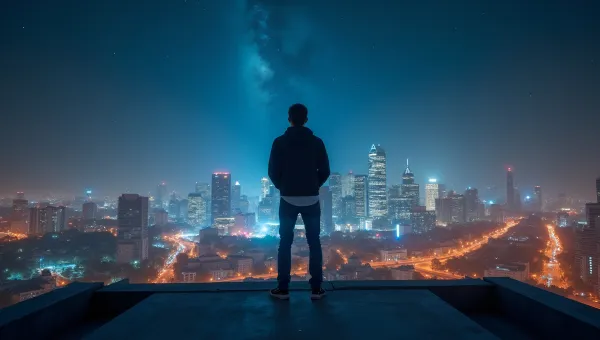 City Skyline at Night with Individual in Jeans