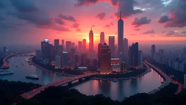 City Skyline At Sunset With Colorful Reflections