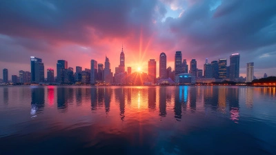 City Skyline Reflection At Sunset With Lights