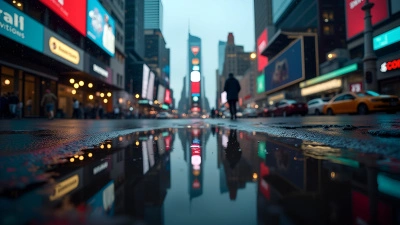 City Street Reflection With Skyscrapers And Neon