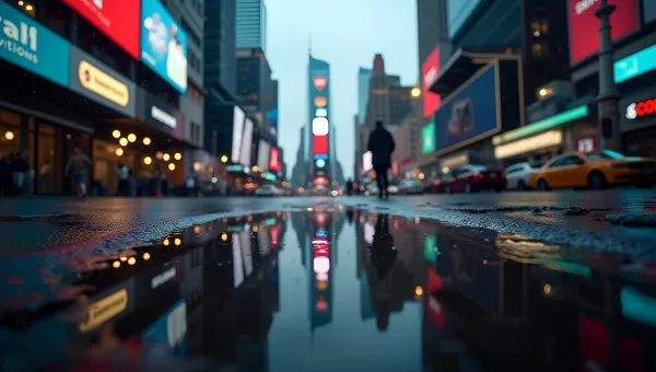 City Street Reflection With Skyscrapers And Neon