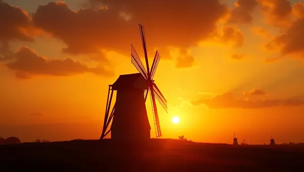 Classic Windmill Silhouette At Golden Hour