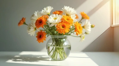 Clear Glass Vase With White And Orange Flowers