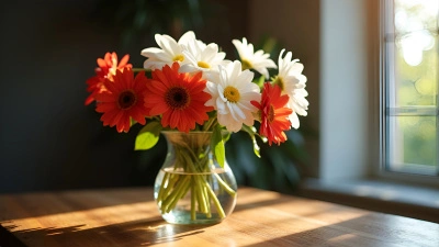 Clear Glass Vase With White And Red Flowers
