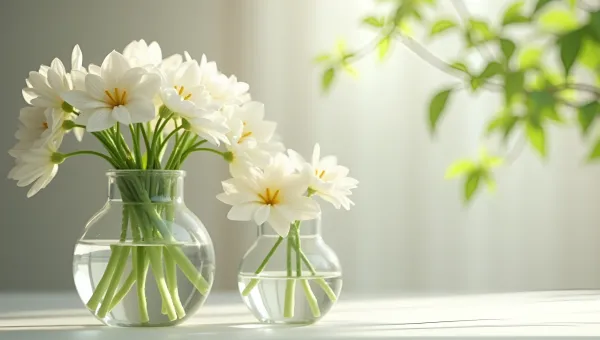 Clear Glass Vases with Fresh White Flowers
