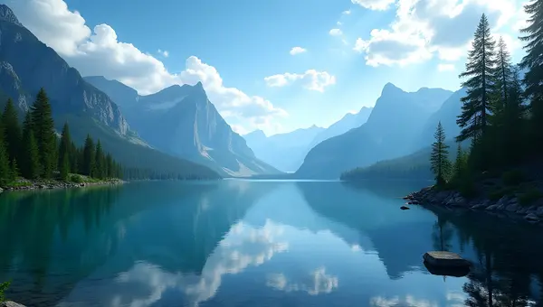 Clear Lake Reflecting Towering Mountains Landscape