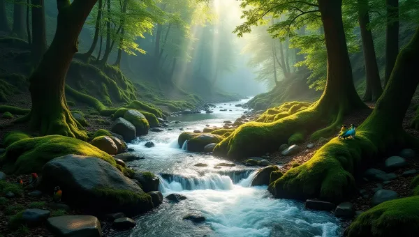 Clear Stream Flowing Through Dense Forest