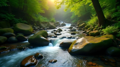 Clear Stream Over Moss-Covered Rocks