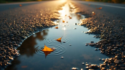 Clear Water Puddle Reflecting Sunlight With Leaves