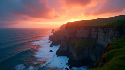 Cliffside Landscape With Rugged Rock Formations And Sunset