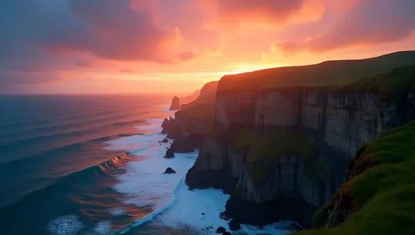Cliffside Landscape With Rugged Rock Formations And Sunset