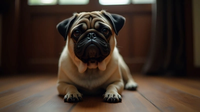 Close-Up Adult Pug Sitting On Floor