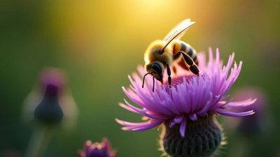 Close-Up Bee Collecting Nectar On Purple Flower
