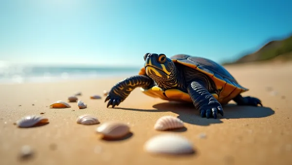 Close-Up Black Brown Turtle Crawling