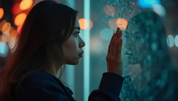 Close-Up Bokeh Woman Touching Glass Wall