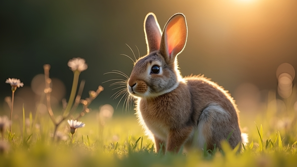 Close-up brown rabbit sitting calmly showing soft fur and gentle expression