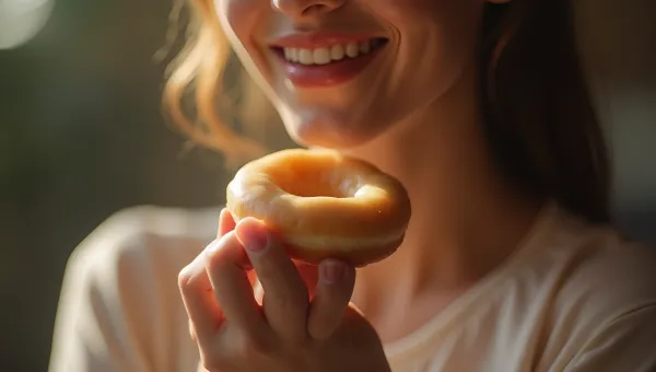 Close-Up Glazed Doughnut Held By Woman