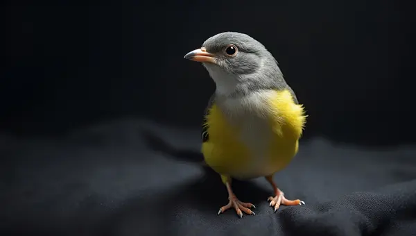 Close-Up Gray Yellow Bird Chirping