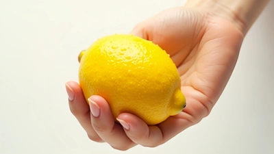 Close-Up Hand Holding Bright Yellow Lemon