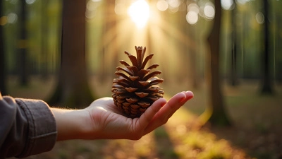Close-Up Hand Holding Brown Pine Cone