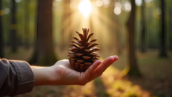 Close-Up Hand Holding Brown Pine Cone