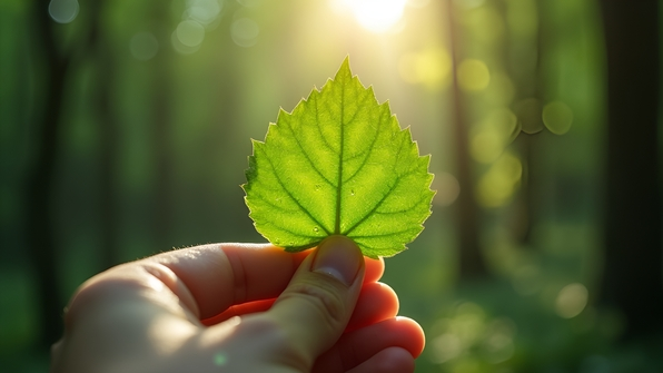 Close-Up Of Hand Holding Green Leaf