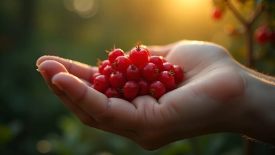 Close-Up Of Hand Holding Ripe Red Berries