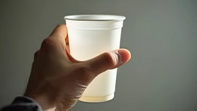 Close-Up Hand Holding White Plastic Cup