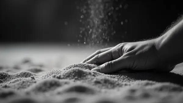 Close-Up of Hand Spreading Fine Sand