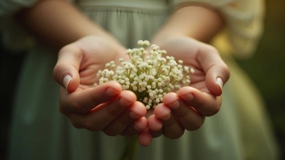 Close-Up Of Hands Holding White Flowers