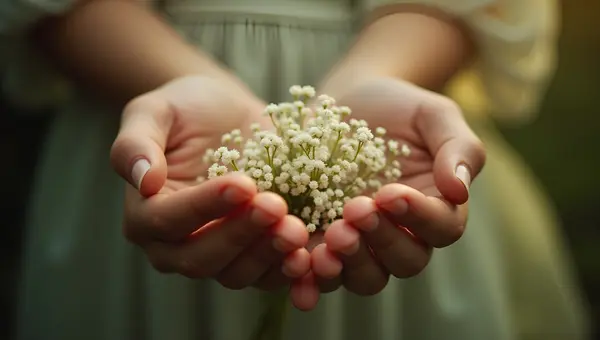 Close-Up Of Hands Holding White Flowers