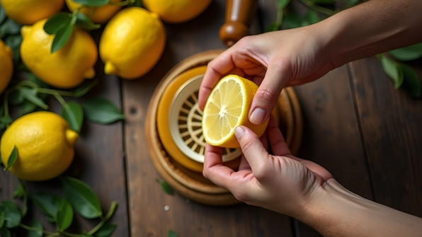 Close-Up Lemon Juicing With Manual Citrus Press