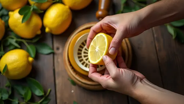 Close-Up Lemon Juicing With Manual Citrus Press